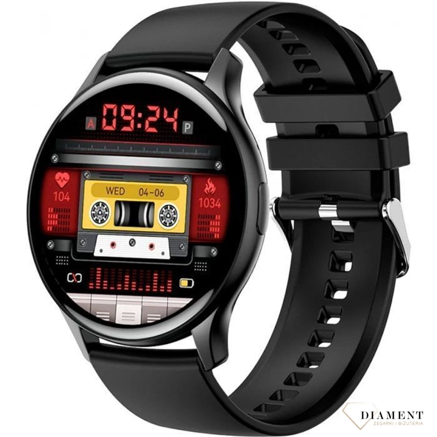 Smartwatch damski Rubicon z rozmowami czarny pasek RNCF11. Smartwatch damski na prezent. Zegarek sportowy damski. Smartwatch na silikonowym pasku. Smartwatch z rozmowami telefonicznymi..jpg